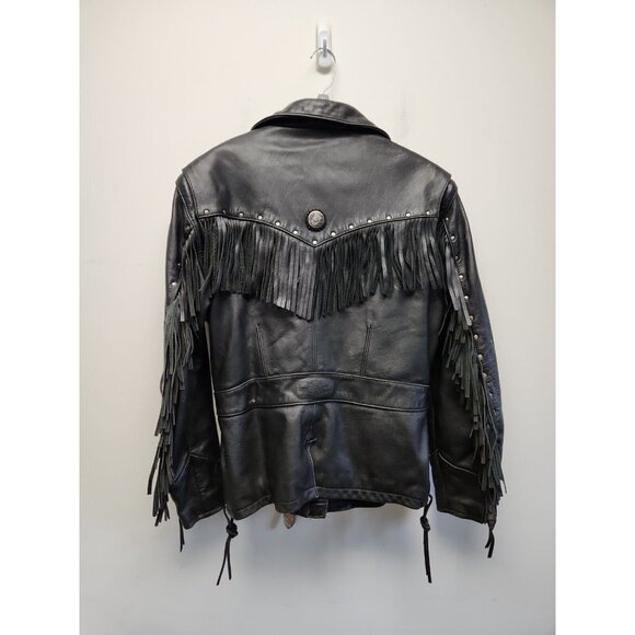 Harley Davidson Women’s Leather Jacket Black Fringed Belted Heavy Size XL - Picture 4 of 12